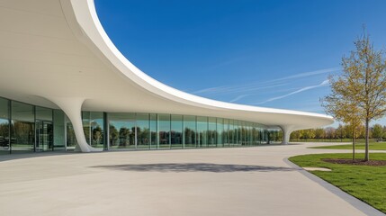 Modern architectural design with curved lines and clear glass facade