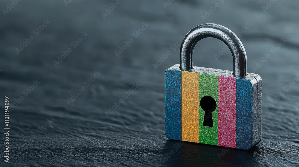 Poster cyber security colorful padlock on a dark surface symbolizes security and protection in digital and 