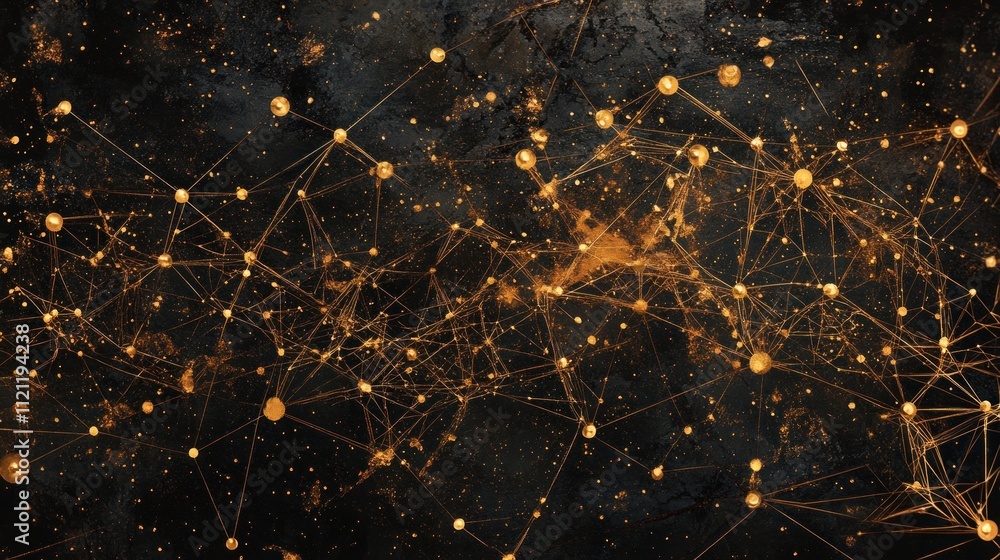 Poster abstract golden network connection on dark background.