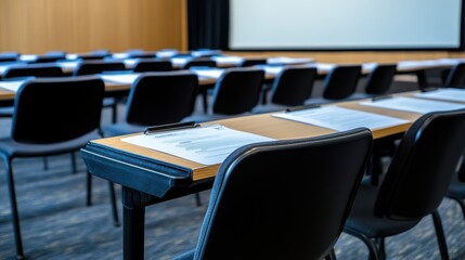 Empty Conference Room with Chairs and Notepads for Meetings