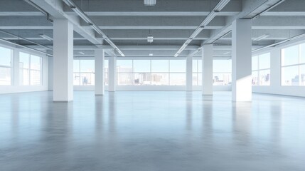 Obraz premium Spacious Modern Office Interior with Large Windows and Natural Light