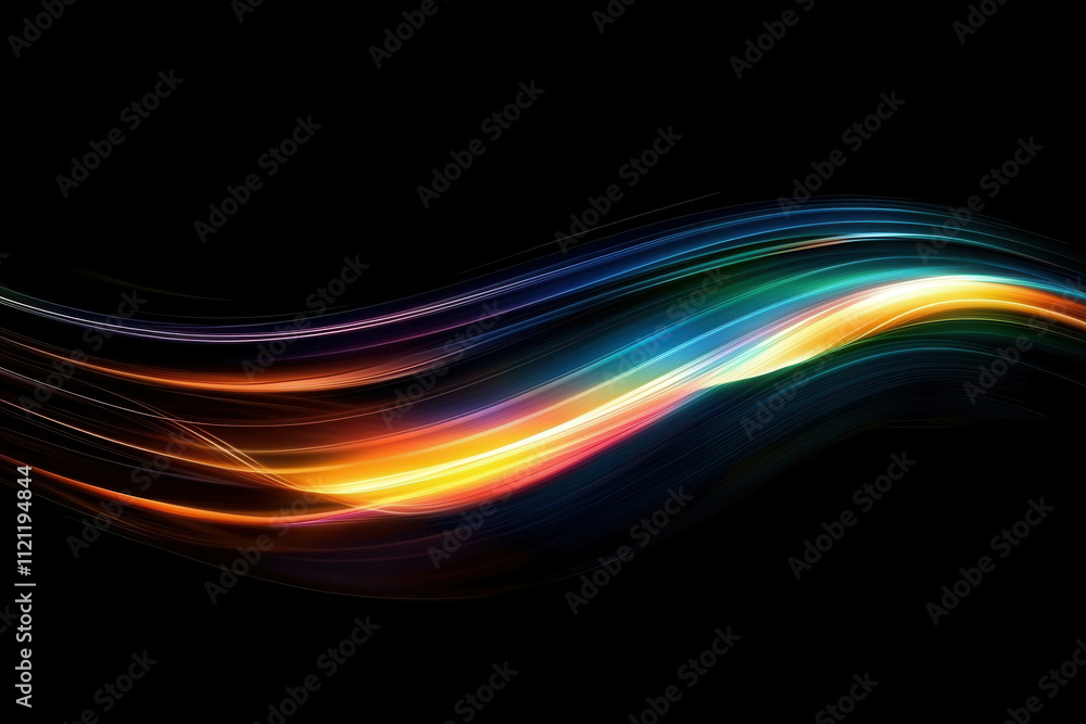 Poster colorful light waves on black background creating ethereal and dynamic vibes