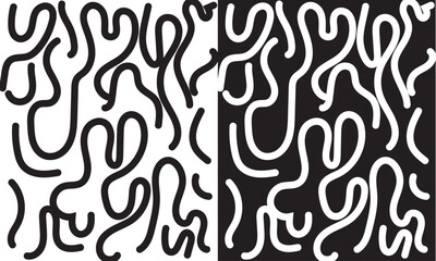 Organic irregular bold lines seamless pattern. Vector wavy strokes ornament. isolated on white and black background. Vector illustration.  EPS 10