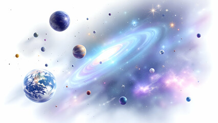 Naklejka premium Galaxy with planets and stars isolated on white