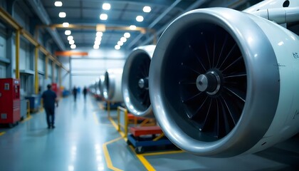 Aeroplane engine manufacturing process in progress on a cutting-edge assembly line