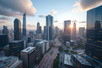 Fototapeta premium City square and skyline with modern buildings scenery