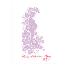 Vector background with pregnat woman standing in pink flowers
