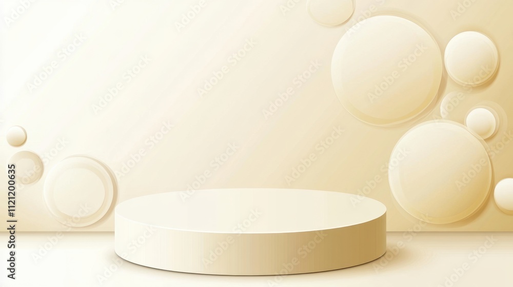 Poster minimalist display platform with soft shapes on neutral background