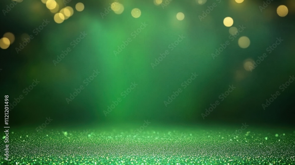 Poster sparkling green background with bokeh lights for creative projects