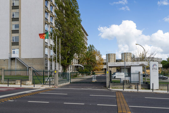 Portuguese institute of the sea and atmosphere ipma headquarters waving portuguese flag in lisbon