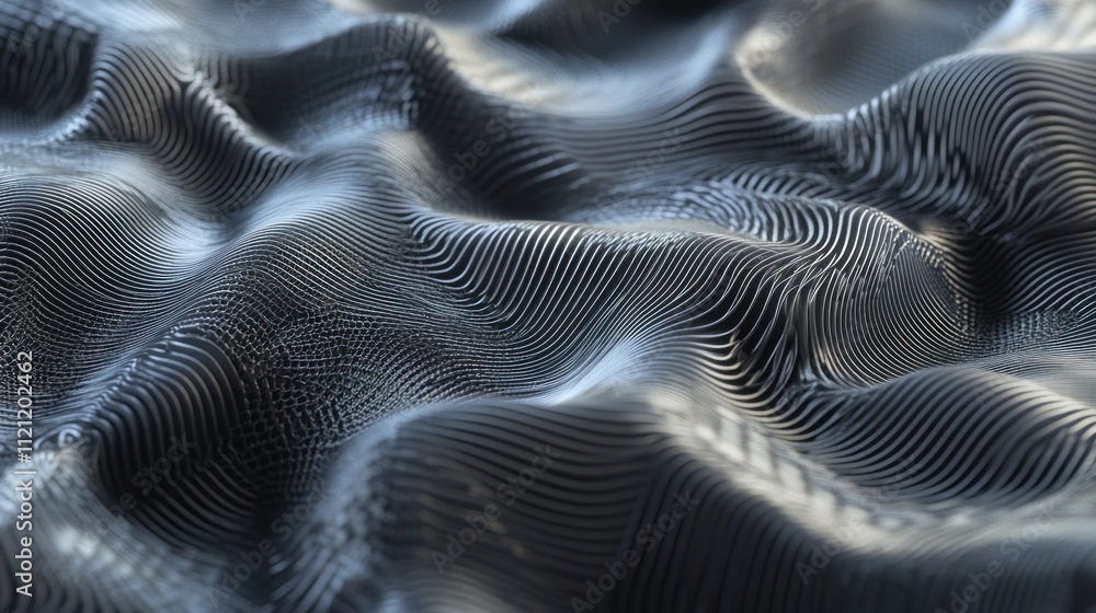 Poster abstract metallic surface with wavy lines and textures.