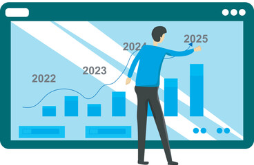 Vector business grow up 2025. infographic of business financial increase from 2022 to 2025