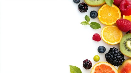 Fresh Colorful Assortment of Fruits on White Background