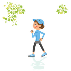 外で競歩の運動をしている女性