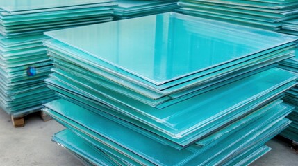 Stacked Transparent Glass Sheets in a Warehouse Setting