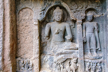 Esquisite Architecture at Ajanta caves near Aurangabad India. These are 30 rock-cut Buddhist cave monuments dating from the second century BCE to about 480 CE.