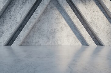 鋭角のデザインが特徴の近代的なコンクリートの空間における柔らかな光
