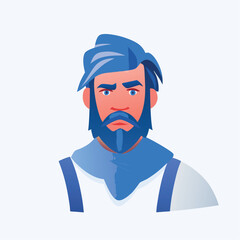 Vector illustration of a bearded man in a blue cap and shirt.