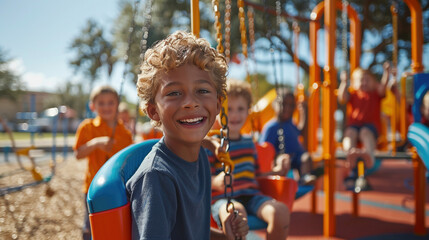 Joyful Playground Adventures: A Multicultural Group of Boys Engage in Active Play
