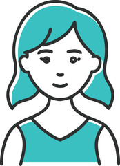 Illustration of a young woman with blue hair on a white background