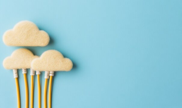 クラウド型データ管理のアイディアを示す黄色いケーブル付きの雲の形状 - Powered by Adobe