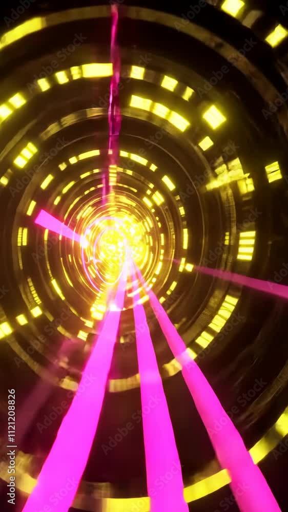 Poster vibrant abstract tunnel with glowing yellow and pink lights creating a dynamic visual journey