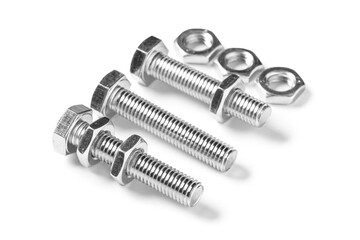 Tap bolts with chrome nuts isolated on white background