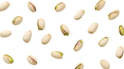 A Scattered Pattern of Shelled Pistachios Isolated on Transparent Background