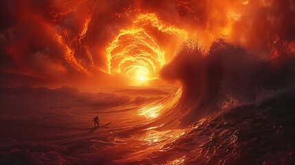 Oceanic Thrill: Surfer Conquering Majestic Waves