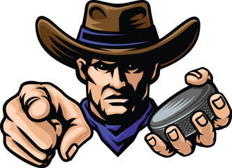 A cowboy man ice hockey sports cowboys team mascot