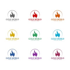 Flame logo icon isolated on white background. Set icons colorful