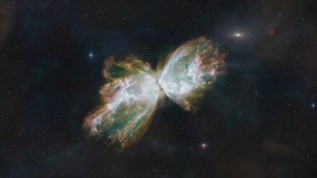 Animation depicting the Butterfly Nebula W40 in constellation Scorpius.