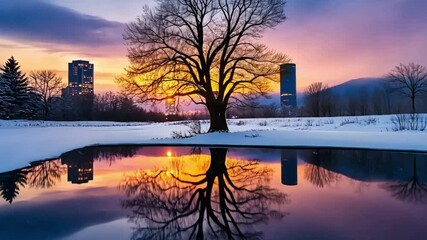 An ultra realistic depiction of the winter solstice on December 21st, with a vividly colored sky and a serene landscape that captures the magic of the longest night of the year.