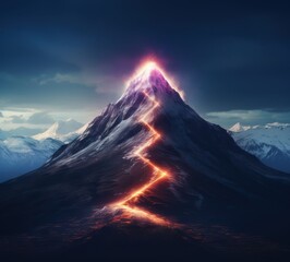 Fururistic mountain with glowing path to the top