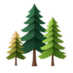 Obraz premium Three stylized evergreen trees with layered green foliage