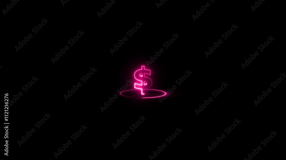 Poster neon looping light dollar icon enclosed by a circle. neon animation on black screen.abstract neon do
