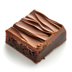 Piece of chocolate brownie isolated on white background.