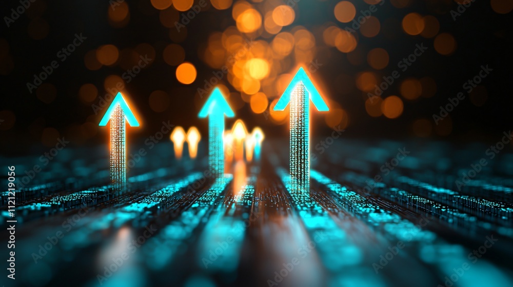 Aufkleber abstract digital arrows indicating growth and progress against a blurred background with glowing lig