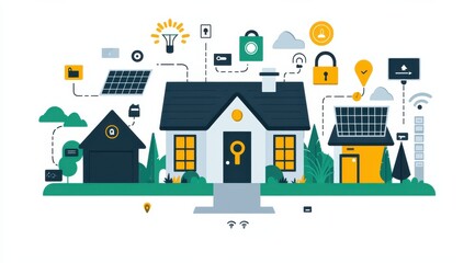 Fototapeta premium Flat design illustration of home security with smart technology