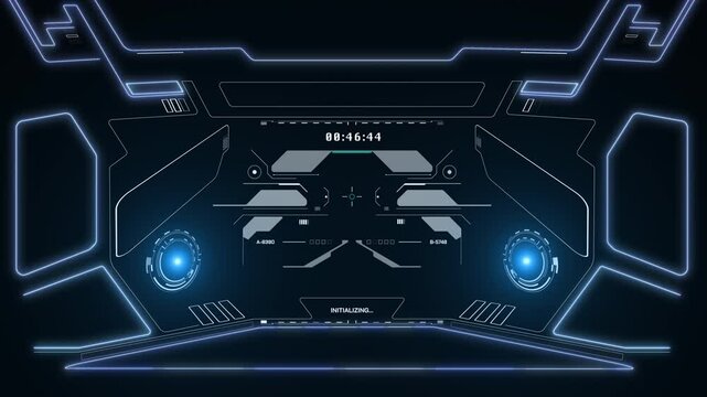 HUD interface monitoring screen viewfinder system frame simulation. Virtual reality dynamic control data simulation 4K motion.