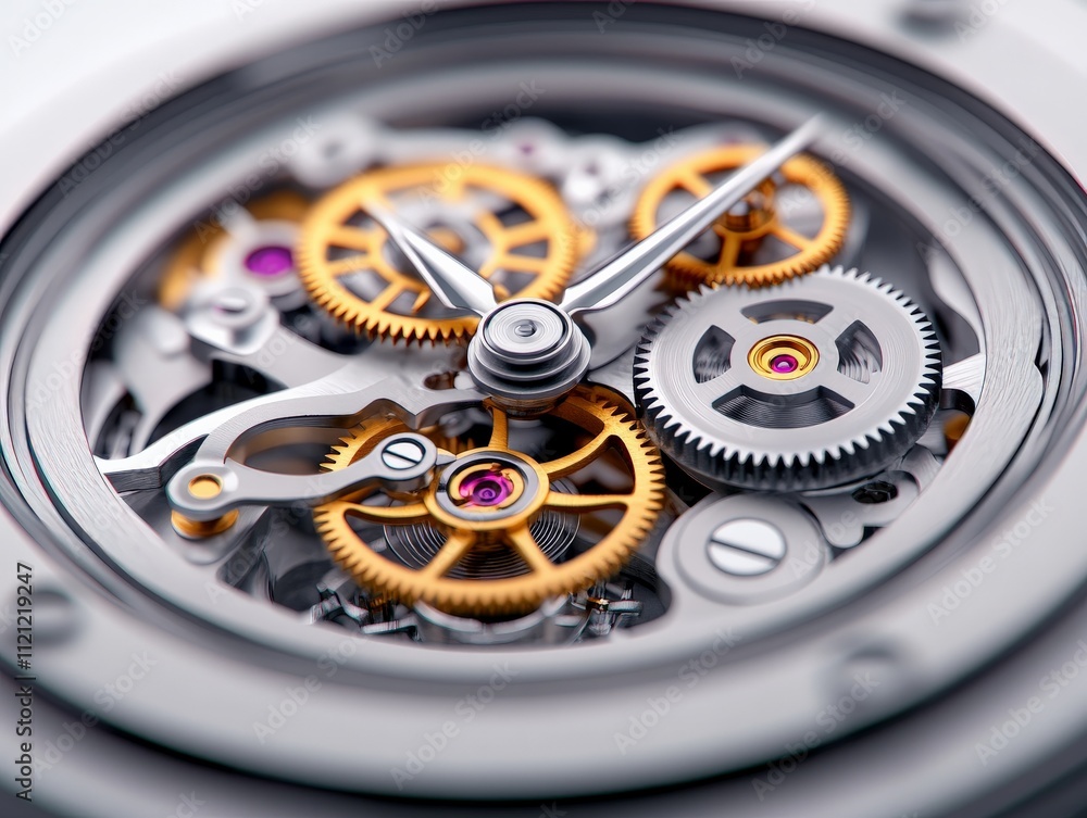 Poster time's inner workings: a close-up of a complex mechanical watch, showcasing intricate gears and mech