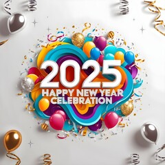 Fototapeta premium A bunch of balloons with the number twenty-five written on them. Celebratory 2025 New. serpentine happy new year 