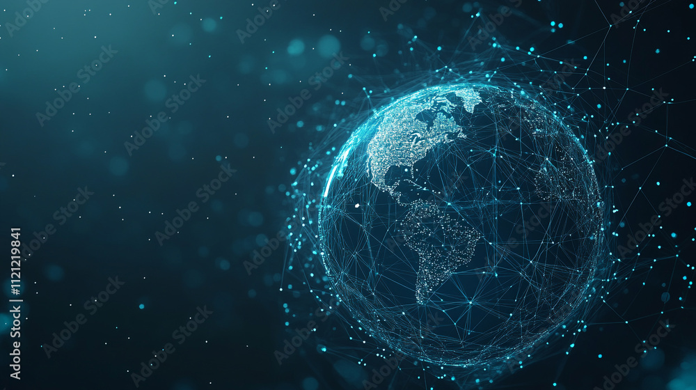 Poster internet connection world map with neon light effects, internet, business, technology and network co