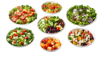 A Diverse Collection of Fresh and Colorful Salads in Bowls, Isolated on Transparent Background