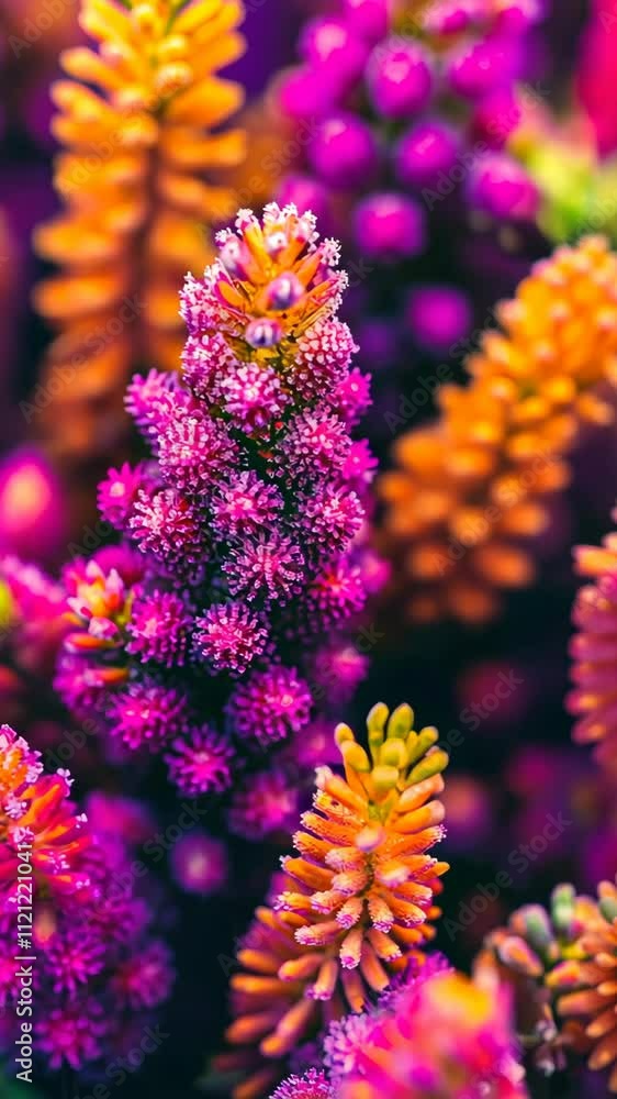 Poster colorful clusters of vibrant succulents display intricate patterns in a garden setting