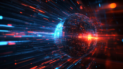 Fototapeta premium Internet connection world map with neon light effects, Internet, business, technology and network concept background with glowing effects, Advanced data visualization applied to technological design.