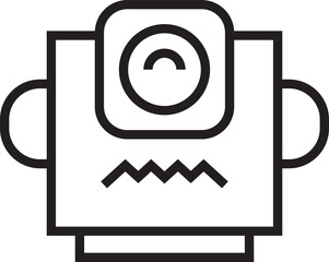 Cartoon Robot Head Line Icon
