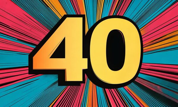 Pop art number 40 video background. Colorful background in pop art retro comic style. Pop art animation video background.