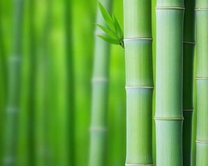 Serene Bamboo Grove: Tranquil and minimalist background of lush bamboo stalks reaching towards the...