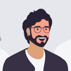Fototapeta premium Young man with beard and glasses. Vector illustration in a flat style